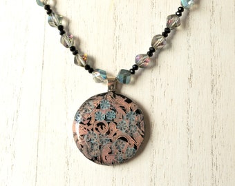 Floral Scroll Clay Pendant Bead Necklace - Includes FREE gift bag