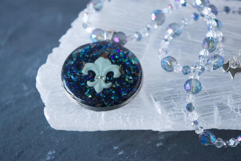 Fleur De Lis Clay Pendant Bead Necklace