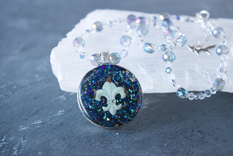 Fleur De Lis Clay Pendant Bead Necklace