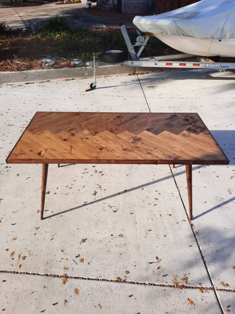 Handcrafted Solid Wood Mid-century Herringbone Table - Etsy