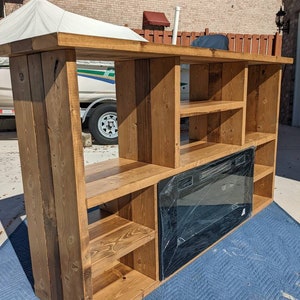 Handmade Solid Wood Console Table with Electric Fireplace Insert