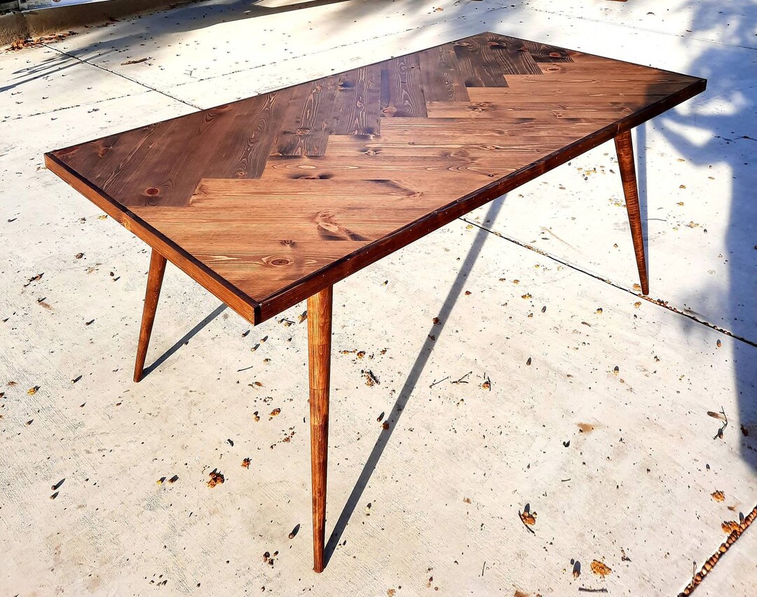 Handcrafted Solid Wood Mid-century Herringbone Table - Etsy