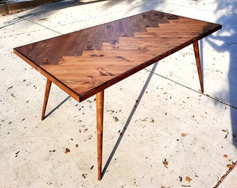 Handcrafted Solid Wood Mid-Century Herringbone Table
