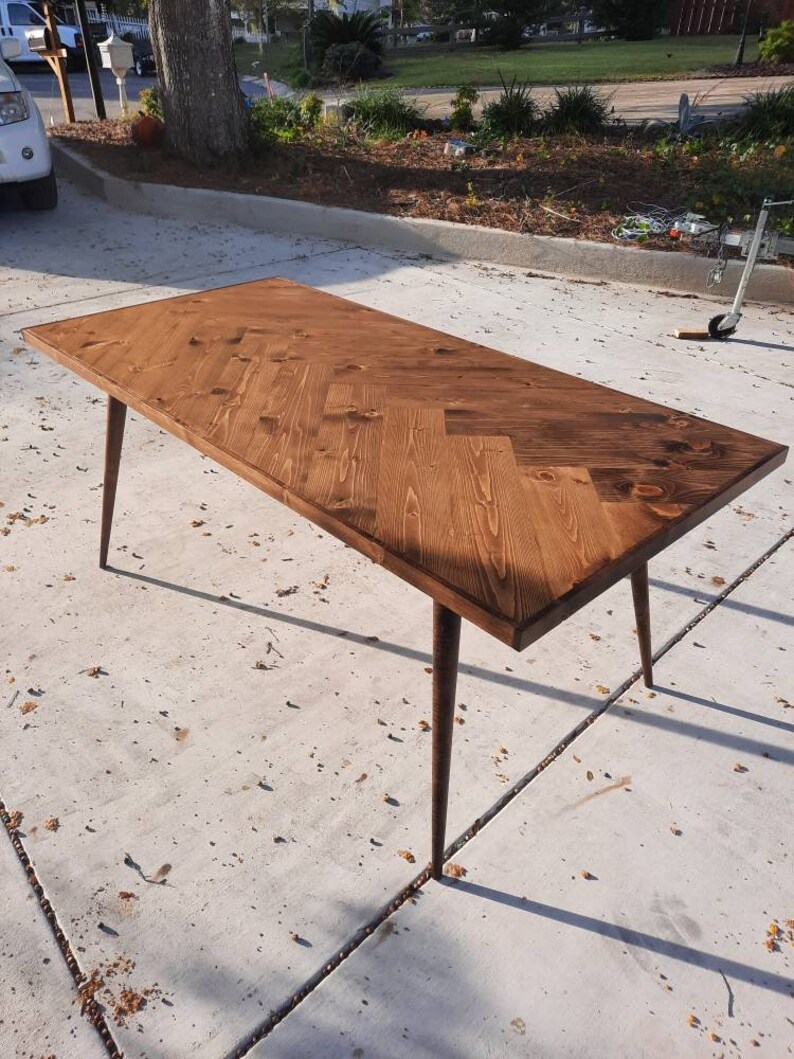Handcrafted Solid Wood Mid-century Herringbone Table - Etsy