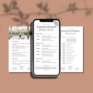 Wedding party timeline mobile, Wedding day bridal party schedule, Modern Wedding Timeline Template, Wedding weekend itinerary template, 061