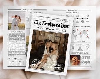 Canva Newspaper Wedding Program, Large Wedding Newspaper Template, Printable Wedding Invitation, Editable Wedding Day Custom News Paper, 295