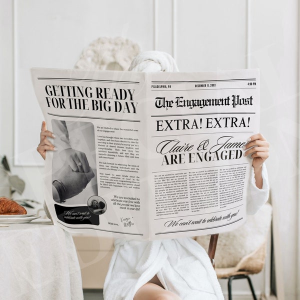 Editable Wedding Engagement Newspaper template, Canva newspaper wedding engagement, Engagement Wedding Newspaper For Photography, 150