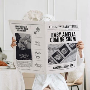 Large newspaper baby announcement, Canva newspaper pregnancy announcement, Pregnancy announcement newspaper, Newspaper baby shower, 073