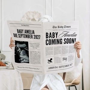 Canva newspaper pregnancy announcement, Large newspaper baby announcement, Pregnancy announcement newspaper, Newspaper baby shower, 088