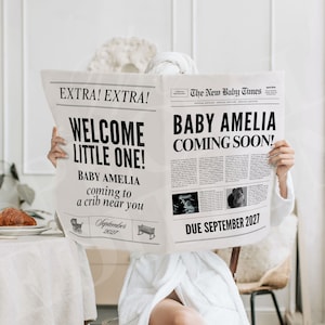 Large newspaper baby announcement, Canva newspaper pregnancy announcement, Pregnancy announcement newspaper, Newspaper baby shower, 073