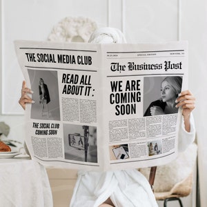 Editable Canva Business Newspaper Template, Large Newspaper New Business Announcement, Business Announcement Newspaper For Photography, 120