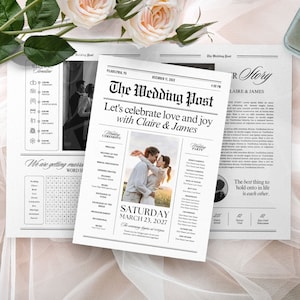 Editable Newspaper Wedding Program, Canva Wedding Newspaper Template, Newspaper Club Tabloid Template, Folded Large Wedding Newspaper, 151