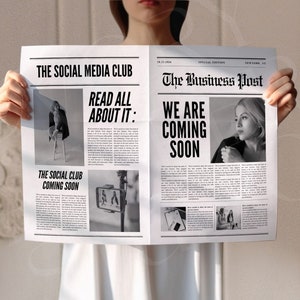 Editable Canva Business Newspaper Template, Large Newspaper New Business Announcement, Business Announcement Newspaper For Photography, 120