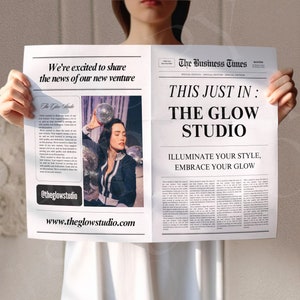 Editable Large Newspaper New Business Announcement, Canva Business Newspaper Template, Business Announcement Newspaper For Photography, 108