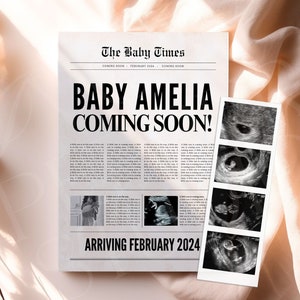 Canva newspaper pregnancy announcement, Large newspaper baby announcement, Pregnancy announcement newspaper, Newspaper baby shower, 073