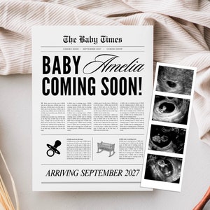Large newspaper baby announcement, Canva newspaper pregnancy announcement, Pregnancy announcement newspaper, Newspaper baby shower, 088 image 1