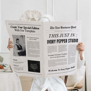 Canva Business Newspaper Template, Editable Large Newspaper New Business Announcement, Business Announcement Newspaper For Photography, 095