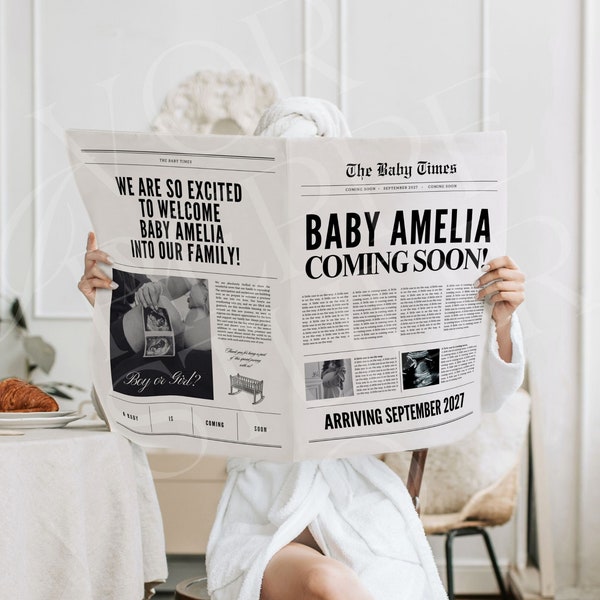 Large newspaper baby announcement, Canva newspaper pregnancy announcement, Pregnancy announcement newspaper, Newspaper baby shower, 073