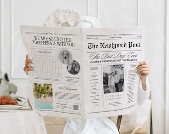 Large Newspaper Wedding Program, Canva Wedding Newspaper Template, Newspaper Club Tabloid Template, Folded Large Wedding Day Newspaper, 082