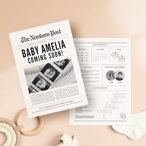 2 side newspaper baby announcement, Canva newspaper pregnancy announcement, Pregnancy announcement newspaper, Newspaper baby shower, 081