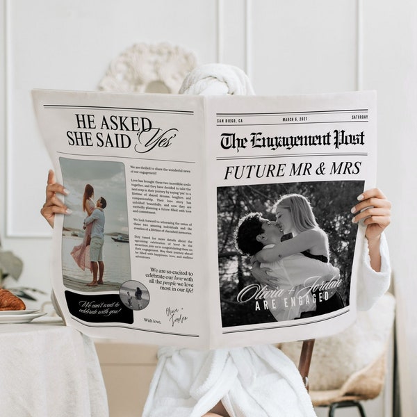 Plantilla de periódico de compromiso de boda de Canva, compromiso de boda de periódico editable, periódico de boda de compromiso para fotografía, 101