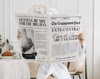 Plantilla editable de periódico de compromiso de boda, periódico de compromiso de boda de Canva, periódico de compromiso de boda para fotografía, 150