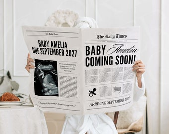 Canva newspaper pregnancy announcement, Large newspaper baby announcement, Pregnancy announcement newspaper, Newspaper baby shower, 088