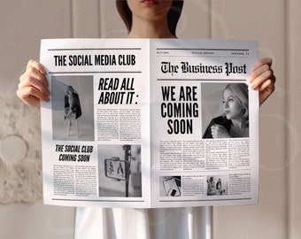 Editable Canva Business Newspaper Template, Large Newspaper New Business Announcement, Business Announcement Newspaper For Photography, 120