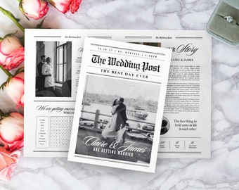 Canva Wedding Newspaper Template, Large Newspaper Wedding Program, Newspaper Club Tabloid Template, Folded Large Wedding Day Newspaper, 110