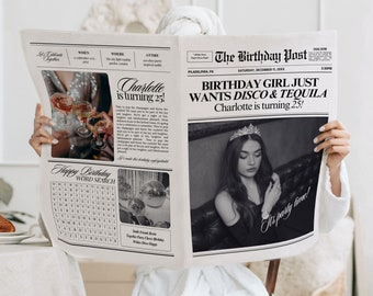 Canva Birthday Newspaper Template, Editable Newspaper Birthday, Large Newspaper Template, Birthday Newspaper For Photography, 275