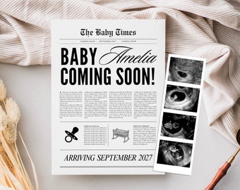 Large newspaper baby announcement, Canva newspaper pregnancy announcement, Pregnancy announcement newspaper, Newspaper baby shower, 088