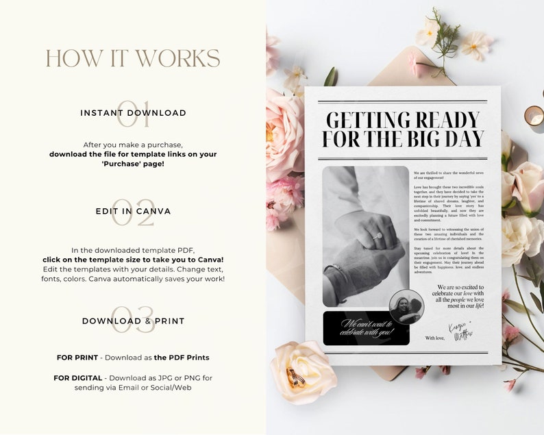 Editable Wedding Engagement Newspaper template, Canva newspaper wedding engagement, Engagement Wedding Newspaper For Photography, 150 image 9