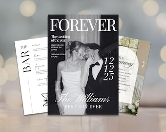 Szablon magazynu ślubnego, Edytowalne programy ślubne, Broszura ślubna, Plan ślubu, Prezenty powitalne na ślub, Niestandardowy szablon Canva, 336