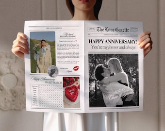 Plantilla de periódico para aniversario de pareja, recuerdo personalizado, regalo imprimible para él (descarga digital)