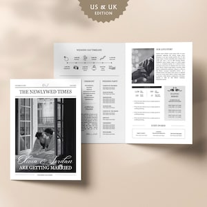 Druckbare Hochzeitszeitung, Canva Gefaltete Hochzeitszeitung Vorlage, Große Zeitung Hochzeit benutzerdefinierte, Digitale gefaltete Zeitung, 004