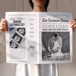 Canva Baby gender reveal newspaper, newspaper baby announcement, Large baby newspaper template, Pregnancy announcement newspaper, 107