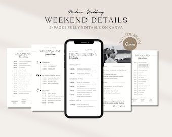 Canva Wedding Weekend Itinerary Template, Digital Wedding Timeline Template, Editable Wedding Weekend Detail, Wedding Weekend Schedule, 050