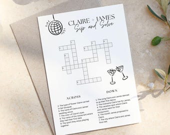 Kruiswoordraadselsjabloon bruiloft, kruiswoordpuzzel nippen en oplossen, bruiloftsreceptiespellen, afdrukbare tafelspellen, bewerkbare canva-sjabloon, 205