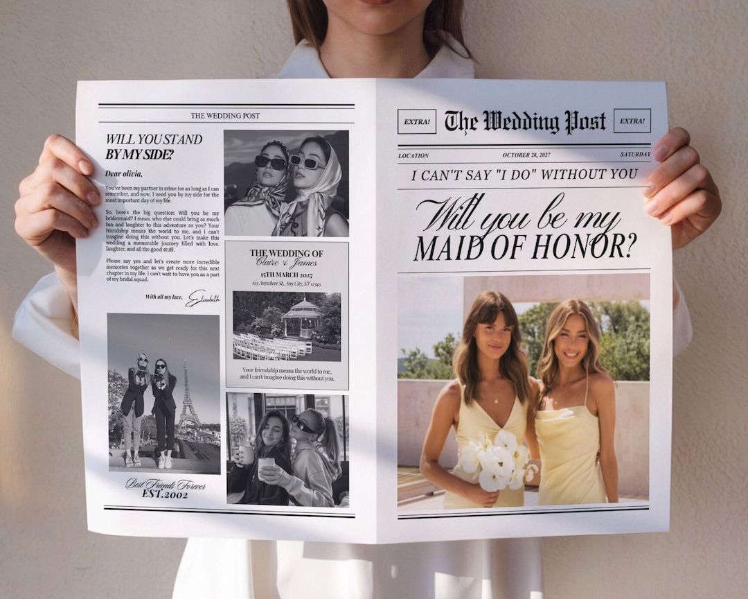 Maid of Honor Proposal Newspaper Template, Newspaper Flower Bouquet