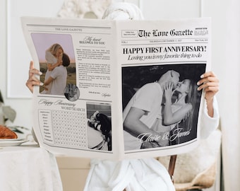 Couple Anniversary Newspaper Template, 1 Year Anniversary Gifts For Him and Her, Editable Couple Anniversary Gifts, Paper Anniversary Gift