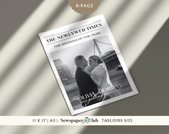 8-page Newspaper Wedding Program, Editable Wedding Newspaper, Canva Wedding Day Newspaper Tabloid Template, Newspaper club template, 054
