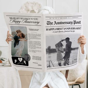 Plantilla de periódico de aniversario editable, regalo de 1 año de aniversario para novio, tarjeta imprimible del 1er aniversario, periódico personalizado de Canva, 172
