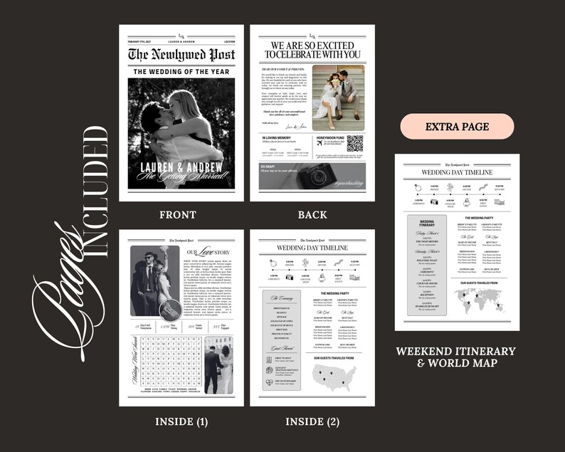 Large Newspaper Wedding Program, Canva Wedding Newspaper Template, Newspaper Club Tabloid Template, Folded Large Wedding Day Newspaper, 078 image 5