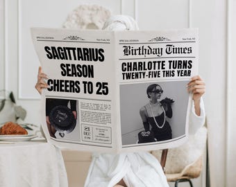 Birthday Newspaper Template, Printable Custom Newspaper for Birthday Photoshoot, Editable Canva Template, Birthday Party News Paper, 289