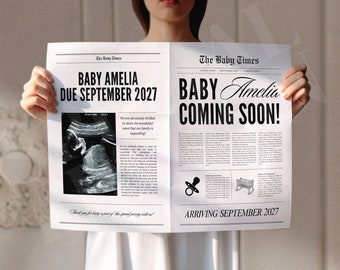 Canva newspaper pregnancy announcement, Large newspaper baby announcement, Pregnancy announcement newspaper, Newspaper baby shower, 088