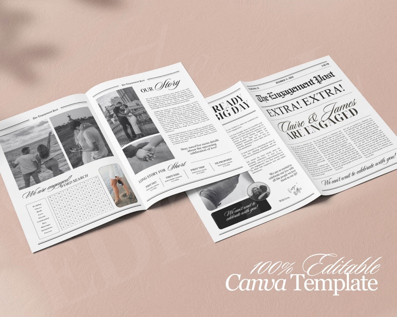 Editable Wedding Engagement Newspaper template, Canva newspaper wedding engagement, Engagement Wedding Newspaper For Photography, 150 image 7
