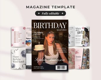 Canva Birthday Magazine Template, Custom Birthday Gift For Best Friend, Editable Birthday Keepsake, Bestie Gifts, Gift For Her, 325