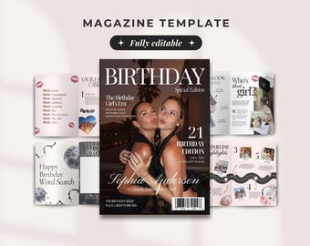 Szablon magazynu urodzinowego, spersonalizowany prezent dla najlepszej przyjaciółki i dla niej, edytowalna pamiątka dla najlepszej przyjaciółki i siostry, niestandardowe szablony Canva