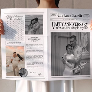 Plantilla de periódico de aniversario de Canva, tarjeta para el primer aniversario, regalos de aniversario de un año para novio, boletín informativo de aniversario de bodas, 176