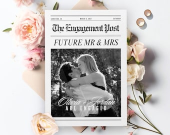 Editable newspaper wedding engagement, Canva Wedding Engagement Newspaper template, Engagement Wedding Newspaper For Photography, 101